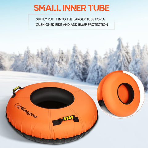 Meagoo Heavy Duty Snow Tube, Inflatable Durable 40" Snow Sled Tube with Cushion Seat, Premium Sturdy 600D Canvas Cover Sledding Tube with Towable Pull Ring and Reinforced Handles for Adult and Kids - with | Sold by Uncle Wiener's Wholesale