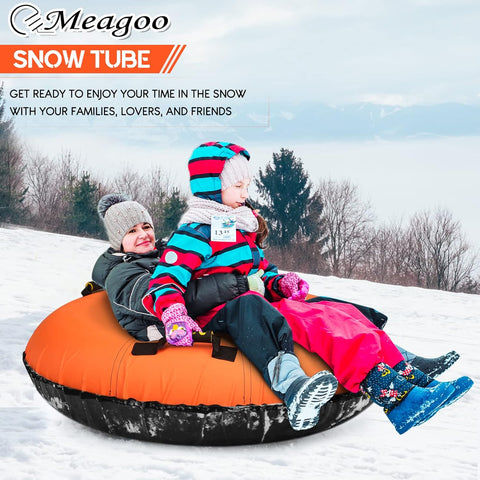 Meagoo Heavy Duty Snow Tube, Inflatable Durable 40" Snow Sled Tube with Cushion Seat, Premium Sturdy 600D Canvas Cover Sledding Tube with Towable Pull Ring and Reinforced Handles for Adult and Kids - with | Sold by Uncle Wiener's Wholesale