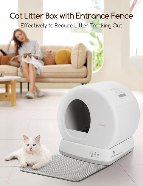 MeoWant Self - Cleaning Cat Litter Box, Integrated Safety Protection Automatic Cat Litter Box for Multi Cats, Extra Large/Odor Removal/APP Control Smart Cat Litter Box with Mat & Liner - with Grey | Sold by Uncle Wiener's Wholesale