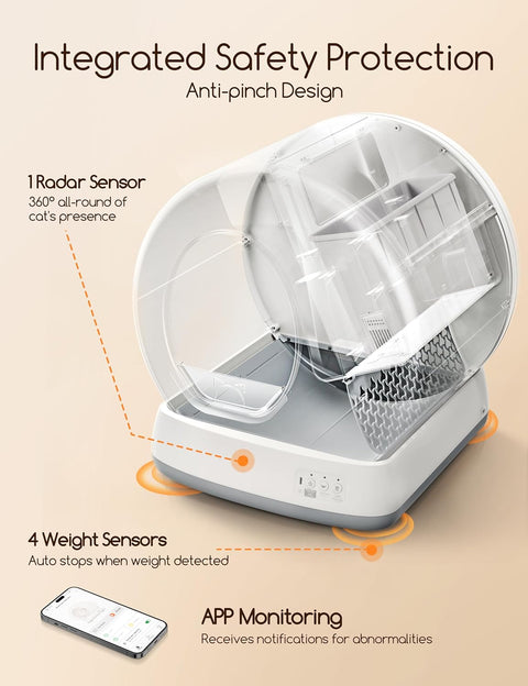 MeoWant Self - Cleaning Cat Litter Box, Integrated Safety Protection Automatic Cat Litter Box for Multi Cats, Extra Large/Odor Removal/APP Control Smart Cat Litter Box with Mat & Liner - with Grey | Sold by Uncle Wiener's Wholesale