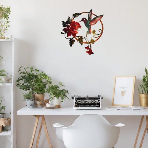 Metal Hummingbird Wall Art Silhouette 12" x 12" Colourful Garden, Fence, Patio & Outdoor Decor ONWD1213 - with | Sold by Uncle Wiener's Wholesale