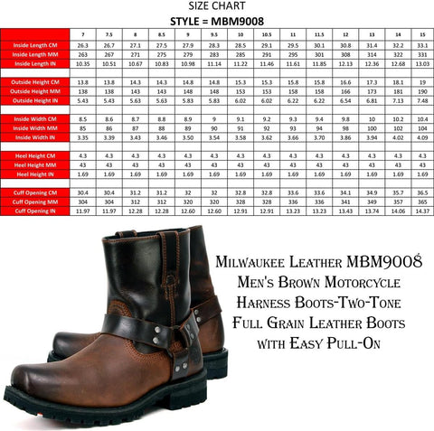 Milwaukee Leather Men's Brown Two - Tone Full Grain Leather Easy Pull - On Motorcycle Harness Boots MBM9008 - 9.5 - with | Sold by Uncle Wiener's Wholesale