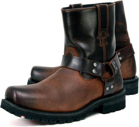Milwaukee Leather Men's Brown Two - Tone Full Grain Leather Easy Pull - On Motorcycle Harness Boots MBM9008 - 9.5 - with | Sold by Uncle Wiener's Wholesale