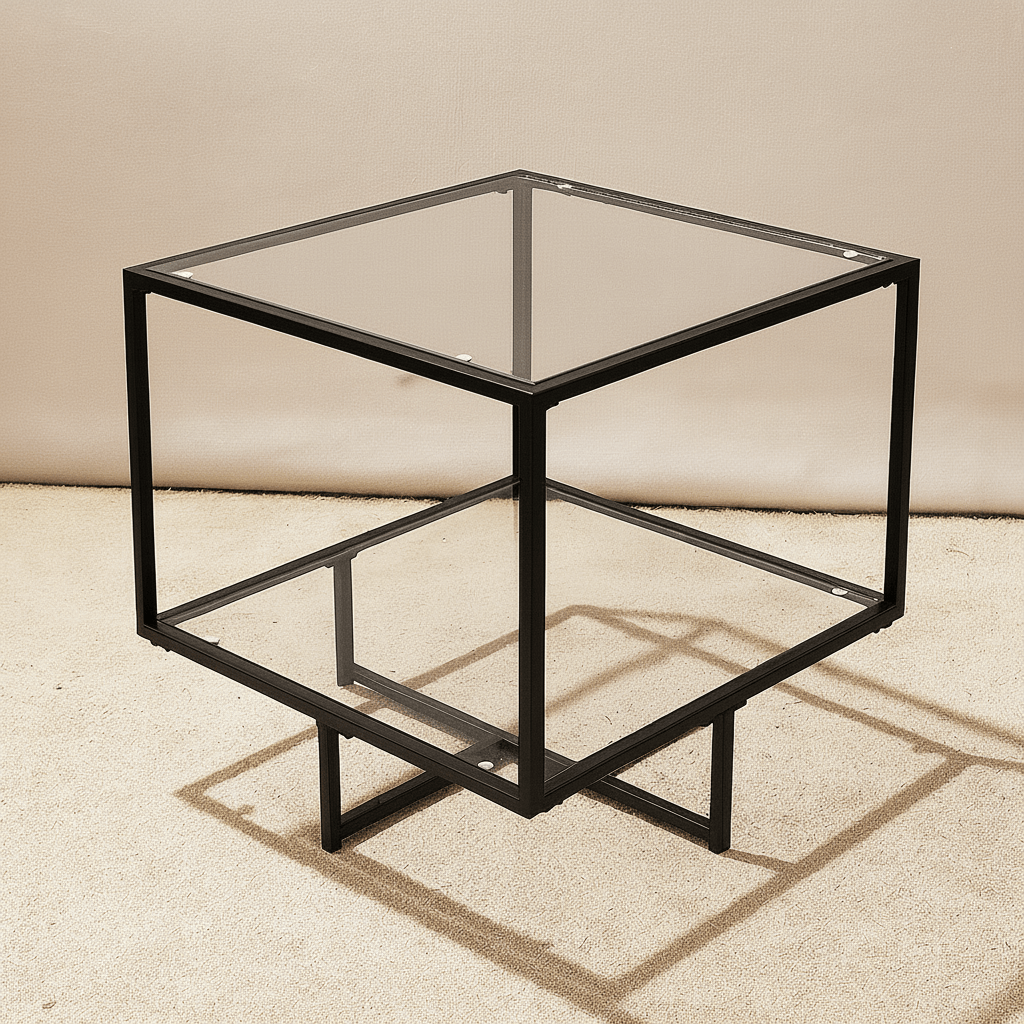 Modern Glass Coffee Table Side Table – Tempered Glass + Iron Frame DA420222 - with | Sold by Uncle Wiener's Wholesale