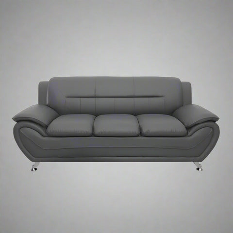 3PCS Modern Faux Leather Sofa Set – Red & Black Sofa, Loveseat, and Armchair with Chrome Legs for Contemporary Living Room
