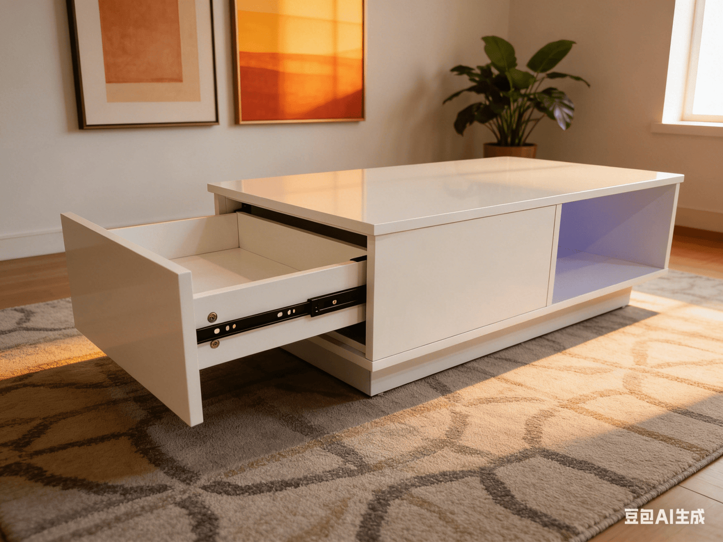 Modern LED Coffee Table High Gloss with Storage Drawer RGB USB 113230 - with | Sold by Uncle Wiener's Wholesale