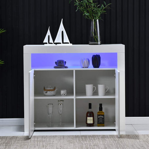 Modern LED High Gloss Storage Cabinet with Remote Control Lighting – Black or White – 51910 - with BLACK | Sold by Uncle Wiener's Wholesale