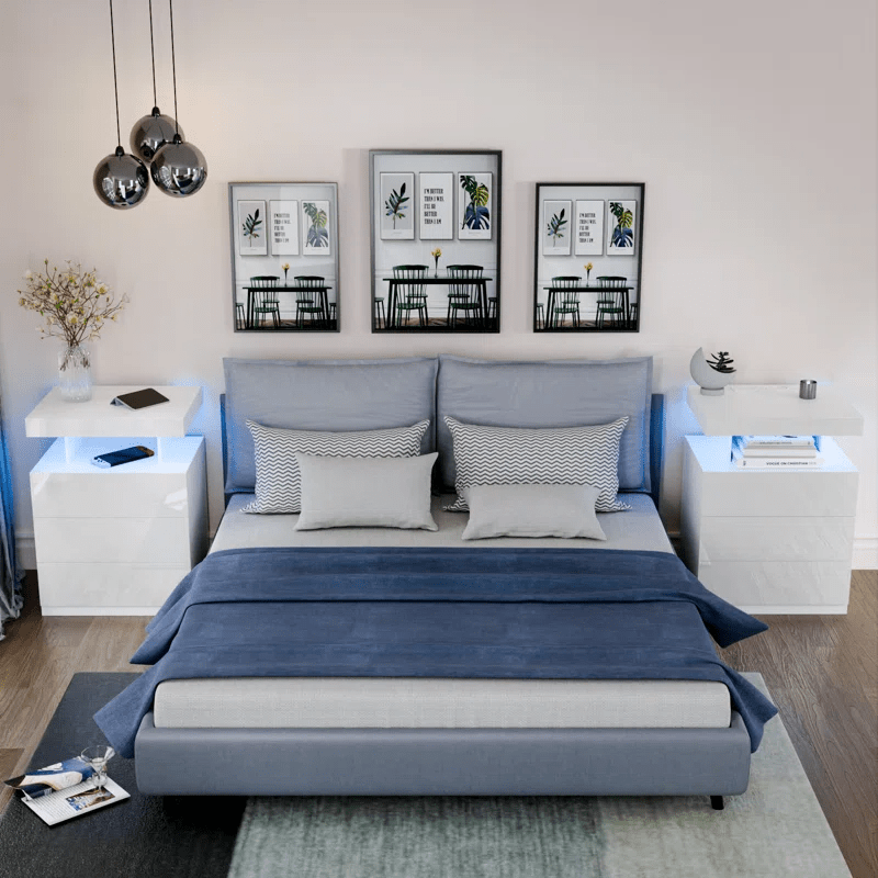 White Modern Nightstand with LED Lights and Charging Ports
Black Nightstand with RGB Lighting in Bedroom Setup
Smart Nightstand with Glowing LED Drawers – White Finish
Compact Bedside Table with Built-In Outlets and Lights
Modern Nightstand with Power Outlets and Drawer Storage