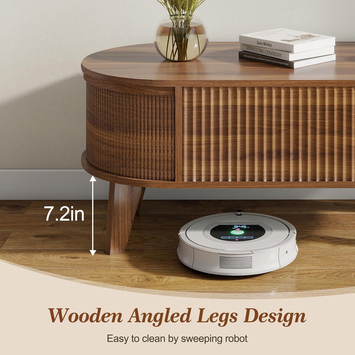Modern Oval Fluted Lift - Top Coffee Table With Storage Walnut S2195 - with | Sold by Uncle Wiener's Wholesale