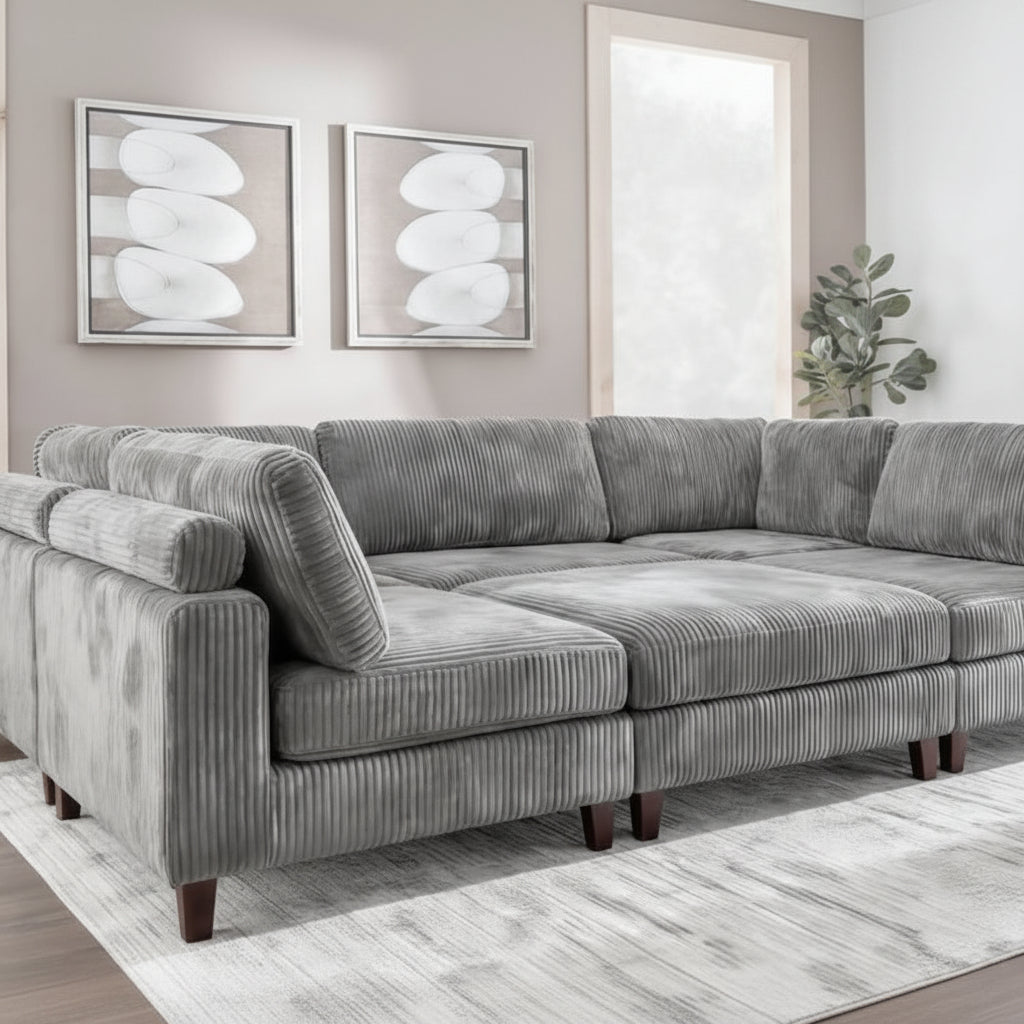 Modular 10ft Wide Corduroy Sofa – Modern Room Furniture with Plush Texture - with Black | Sold by Uncle Wiener's Wholesale