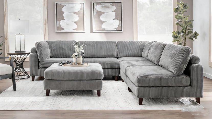 Modular 10ft Wide Corduroy Sofa – Modern Room Furniture with Plush Texture - with Light Gray | Sold by Uncle Wiener's Wholesale