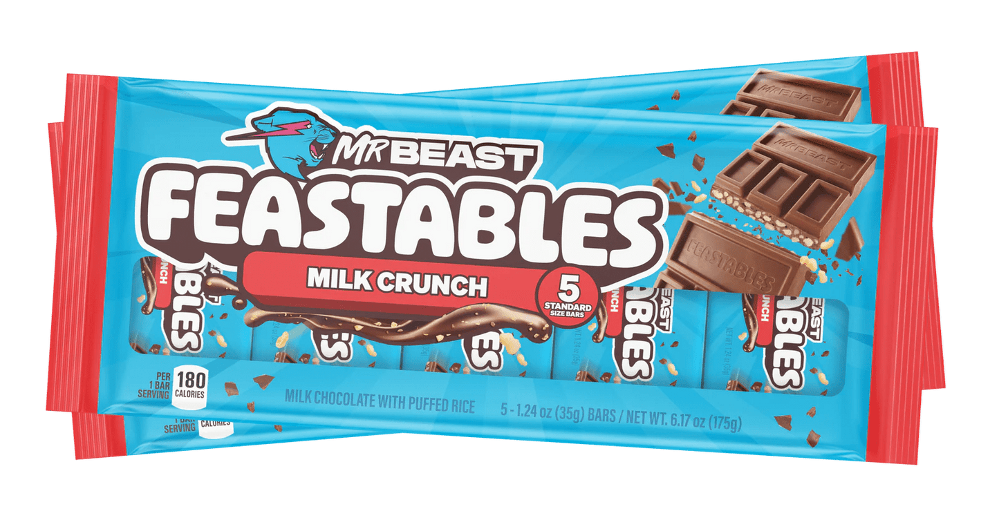 Mr Beast Feastables Milk Crunch Chocolate 5 Pack Bulk or Single - Snack with Single Pack | Sold by Uncle Wiener's Wholesale