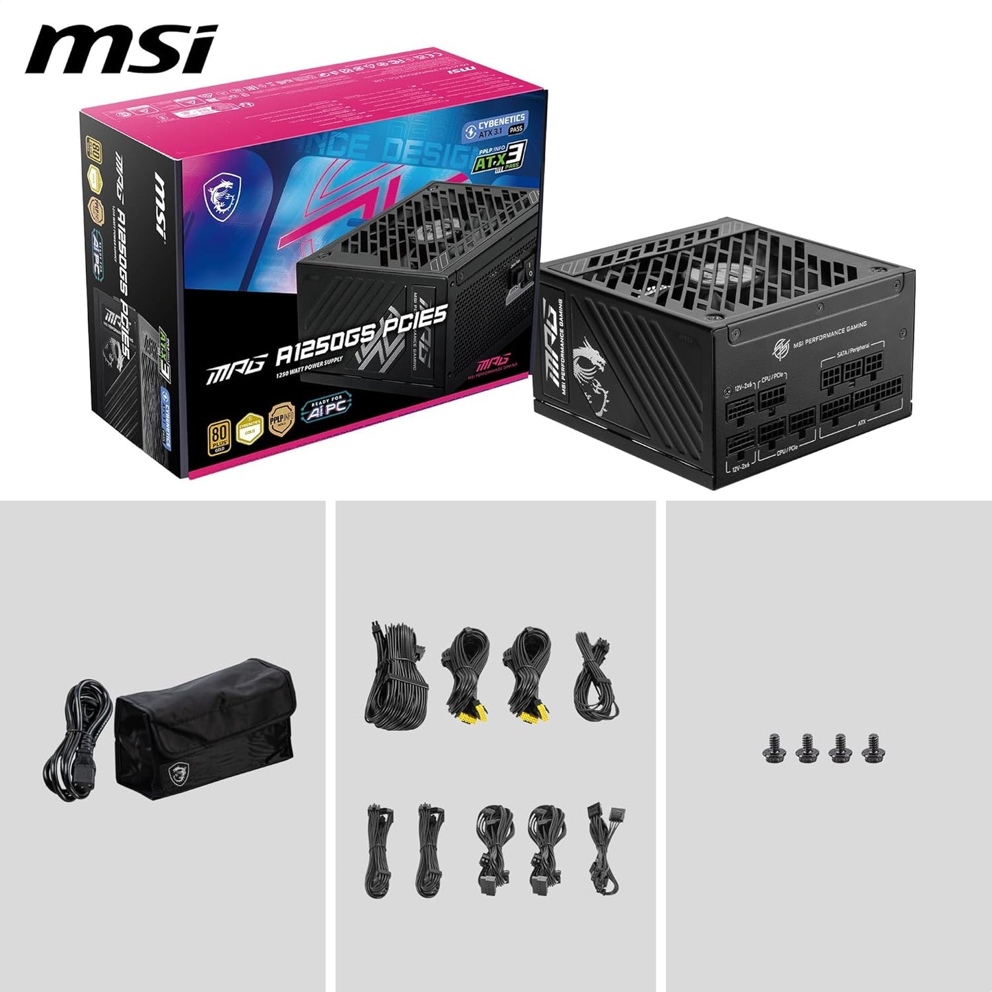 MSI MPG A1250GS PCIE5 1250W 80 Plus Gold Fully Modular ATX 3.1 Gaming Power Supply - Electronics with | Sold by Uncle Wiener's Wholesale
