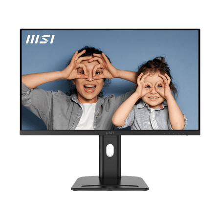 MSI Pro MP273QP E2 monitor front view showing QHD clarity
Side view of MSI 27" IPS monitor with slim bezel design
Rear VESA-mountable setup with cable management
100Hz refresh rate, FreeSync and Eye-Q Check certification
Black variant showing clean desk setup