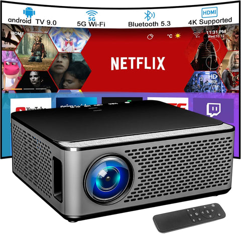 【Netflix support】Smart TV Projector for bedroom with WiFi and Bluetooth,Mini Projector Android 9.0 HD 1080p Native,15000 lumen Game Video Smart Projector No Need TV Stick for Home Cinema TV Watching - with | Sold by Uncle Wiener's Wholesale