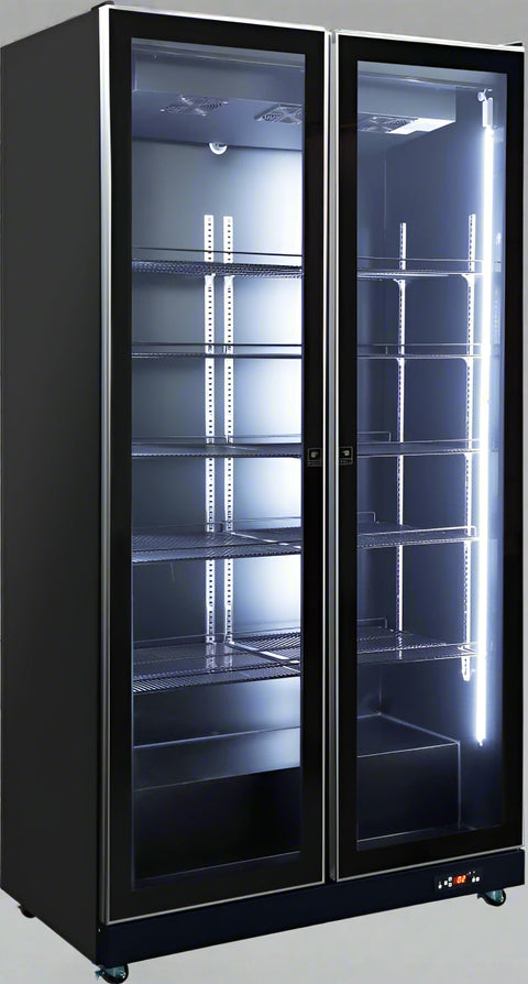 • “1-door commercial beverage cooler with LED lighting”
• “2-door glass display drink fridge for retail”
• “3-door wheeled merchandiser cooler with double-glass doors”
• “4-door commercial beverage cooler with caster wheels”
• “Interior view of LED-lit drink fridge with adjustable shelves”