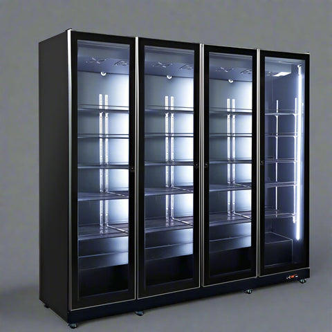 • “1-door commercial beverage cooler with LED lighting”
• “2-door glass display drink fridge for retail”
• “3-door wheeled merchandiser cooler with double-glass doors”
• “4-door commercial beverage cooler with caster wheels”
• “Interior view of LED-lit drink fridge with adjustable shelves”