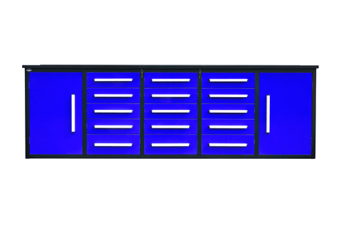 NEW 10 FT HEAVY DUTY STEEL WORK BENCH 35 , 25 , 20 & 15 DRAWER - with 15 Drawer + 2 Cabinet Blue | Sold by Uncle Wiener's Wholesale