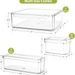10-pack clear plastic refrigerator and pantry storage bins in assorted sizes with lids and built-in drain tray – BPA-free PET material