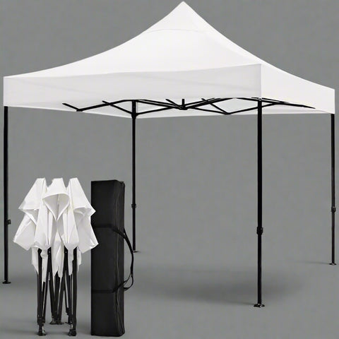 10x10 white gazebo with windows full view
side view of pop-up canopy tent with cathedral windows
steel frame and truss system of event gazebo
pop-up tent folded frame close-up