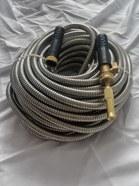 100 ft stainless steel garden hose with brass fittings – rust-proof, kink-resistant, heavy-duty design