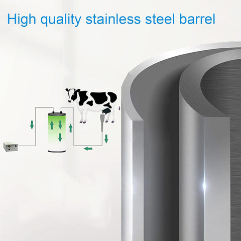 10L stainless steel milking machine full set for goats and cows
Rechargeable milking machine shown with cow suction setup
Automatic stop feature close-up with audible alert
Goat-specific milking accessories included in set
Easy-to-clean stainless steel tank and battery charger unit