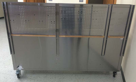 84" stainless steel tool bench with LED lighting and drawers
Solid wood top garage workbench with 11 storage drawers
Professional stainless steel tool station with LED bar
Close-up of drawer handles on heavy-duty tool bench
Industrial workbench with built-in lights and hardwood surface