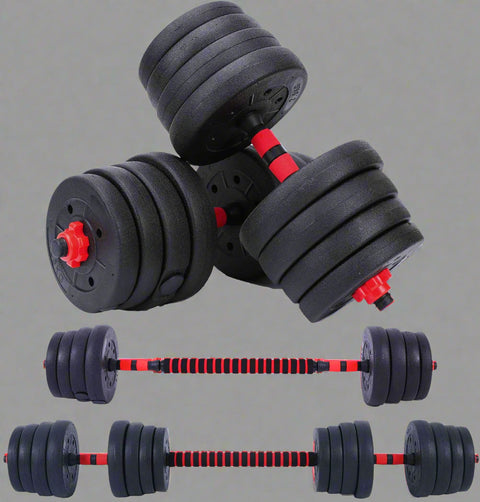 110 LB adjustable dumbbell and barbell set for home gym use
dumbbell and barbell combo set with connecting rod
adjustable workout weights with spinlock safety collars
home strength training weight set full body equipment
solid dumbbell bar with shock-resistant weight plates