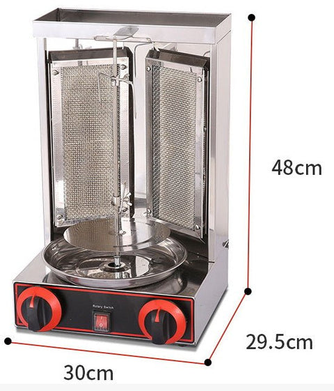 Stainless steel shawarma grill with dual burners
110V electric kebab machine for commercial use
Countertop shawarma grill with propane compatibility
Heavy-duty stainless kebab grill with meat skewers
Rotisserie shawarma machine for restaurant kitchens