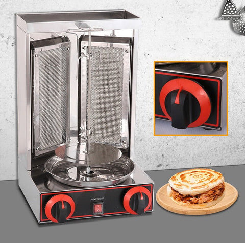 Stainless steel shawarma grill with dual burners
110V electric kebab machine for commercial use
Countertop shawarma grill with propane compatibility
Heavy-duty stainless kebab grill with meat skewers
Rotisserie shawarma machine for restaurant kitchens