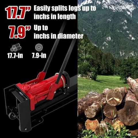 12 Ton Manual Hydraulic Log Splitter in red – full view
Close-up of dual-handle pump on 12 Ton wood splitter
Manual log splitter in backyard with firewood stack