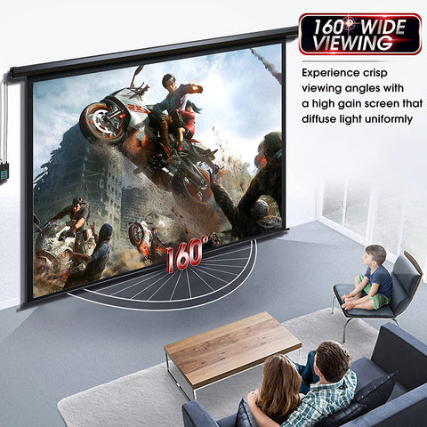 120 Inch Motorized Projector Screen – Remote Control Retractable Projection Display for Indoor & Outdoor Use (Model 599010)