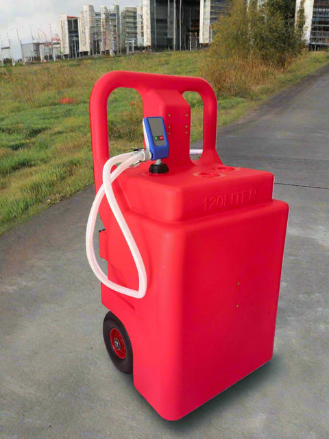 120L red portable fuel transfer tank with rotary hand pump
Manual fuel pump tank with built-in wheels and handle
Blue 12V electric fuel pump system with hose
Diesel and gasoline compatible portable fuel storage
Multiple tank options for site and farm use