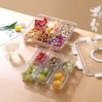 13-piece clear plastic fruit and snack organizer tray with lid and carry handle