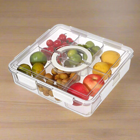 13-piece clear plastic fruit and snack organizer tray with lid and carry handle