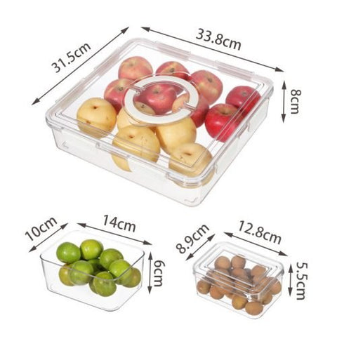 13-piece clear plastic fruit and snack organizer tray with lid and carry handle