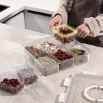 13-piece clear plastic fruit and snack organizer tray with lid and carry handle