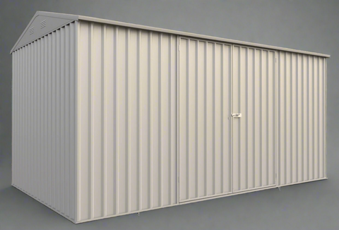 â14x8 ft metal garden shed in dark gray with double doorsâ
âInterior of steel garage shed with sloped roof and ventsâ
âWhite metal shed model â 14 x 8 ft backyard setupâ
âGalvanized steel panels and door handles â close-upâ