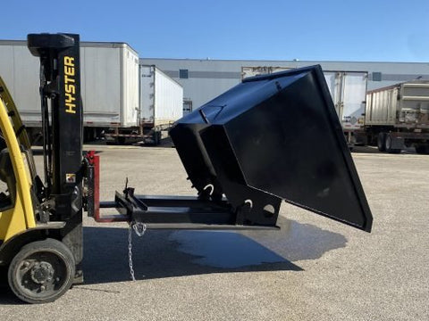 "Standard duty black forklift dump hopper in outdoor warehouse"
"Heavy-duty red tip bin hopper forklift compatible"
"Industrial forklift hopper with automatic bumper release"
"3 cubic yard black steel dump bin"
"Heavy-duty forklift tipping hopper with reinforced frame"