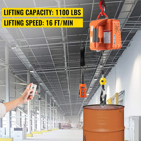 3-in-1 electric hoist winch with remote controls and accessories
Copper motor, remote features, lifting setup, hoist in workshop