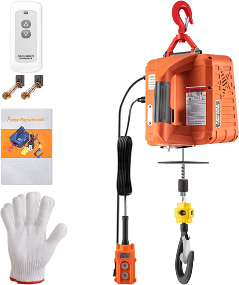 3-in-1 electric hoist winch with remote controls and accessories
Copper motor, remote features, lifting setup, hoist in workshop