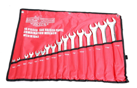New 16 - Piece SAE Combination Wrench Set – Raised Panel Design for Durable Grip 6439 - with | Sold by Uncle Wiener's Wholesale