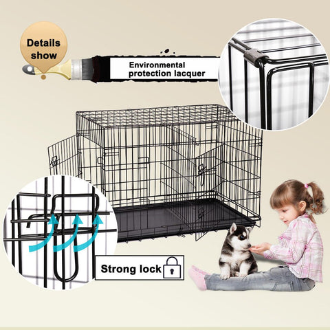"Heavy-Duty 2-Door Folding Dog Crate with Tray - Pet Safety Metal Cage"
"Portable Metal Dog Crate for Training, Travel, and Home Use"
"Secure and Durable Folding Dog Kennel with Removable Tray"