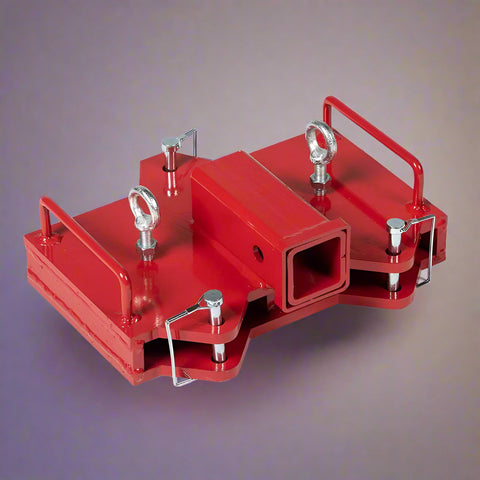 Dual Forklift Hitch Receiver Adapter Mounted on Pallet Fork ā Side View
Red Steel Forklift Hitch Receiver for Trailers and Campers
Clamp-On Fork Hitch Receiver Adapter ā Industrial Grade
Top View of 2-in-1 Towing Hitch Adapter on Forklift
Pallet Fork Trailer Hitch Attachment with Dual Receiver