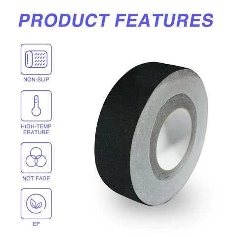 2 inch x 60 ft black anti-slip safety grip tape roll
heavy-duty adhesive grip tape for indoor and outdoor steps
traction safety tape for trailers, stairs, and ramps