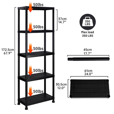 New 2 Pack 5 - Tier Heavy Duty Plastic Garage Shelving Units – Durable Storage Rack Organizer AMPSR06 - with | Sold by Uncle Wiener's Wholesale