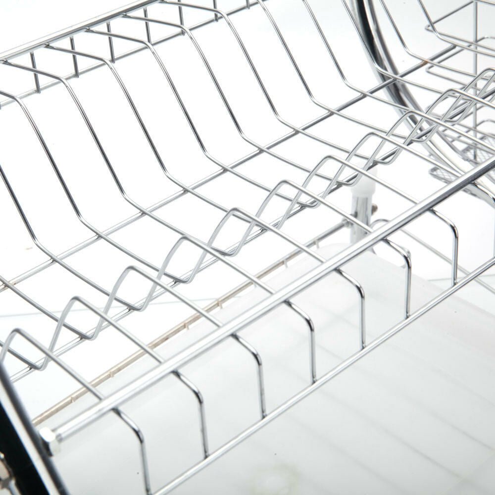 "2-Tier Metal Dish Drying Rack with Utensil Holder and Drain Board"
"Stainless Steel Countertop Dish Rack Organizer for Plates, Bowls, Mugs"
"Space-Saving Dual Layer Dish Drying Rack for Kitchen"
"Heavy Duty Dish Drainer Rack with Modern Silver Finish"
"Compact Metal Dish Drying Rack with Drainage Tray"