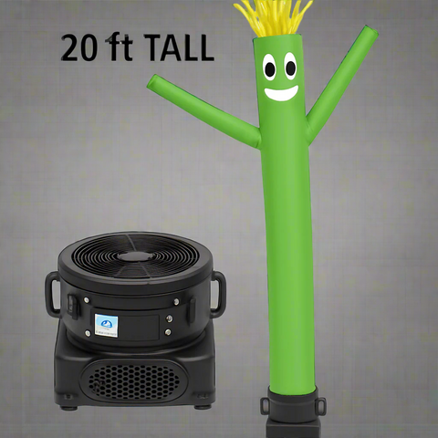 20 FT Inflatable Sky Dancer with Blower – Wacky Waving Man for Outdoor Advertising Colorful inflatable air tube man in red, green, and blue with 18” blower base