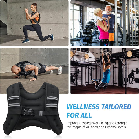 20 lb Weighted Training Vest – Black with Reflective Strips for Running, Fitness, and Cardio Workouts