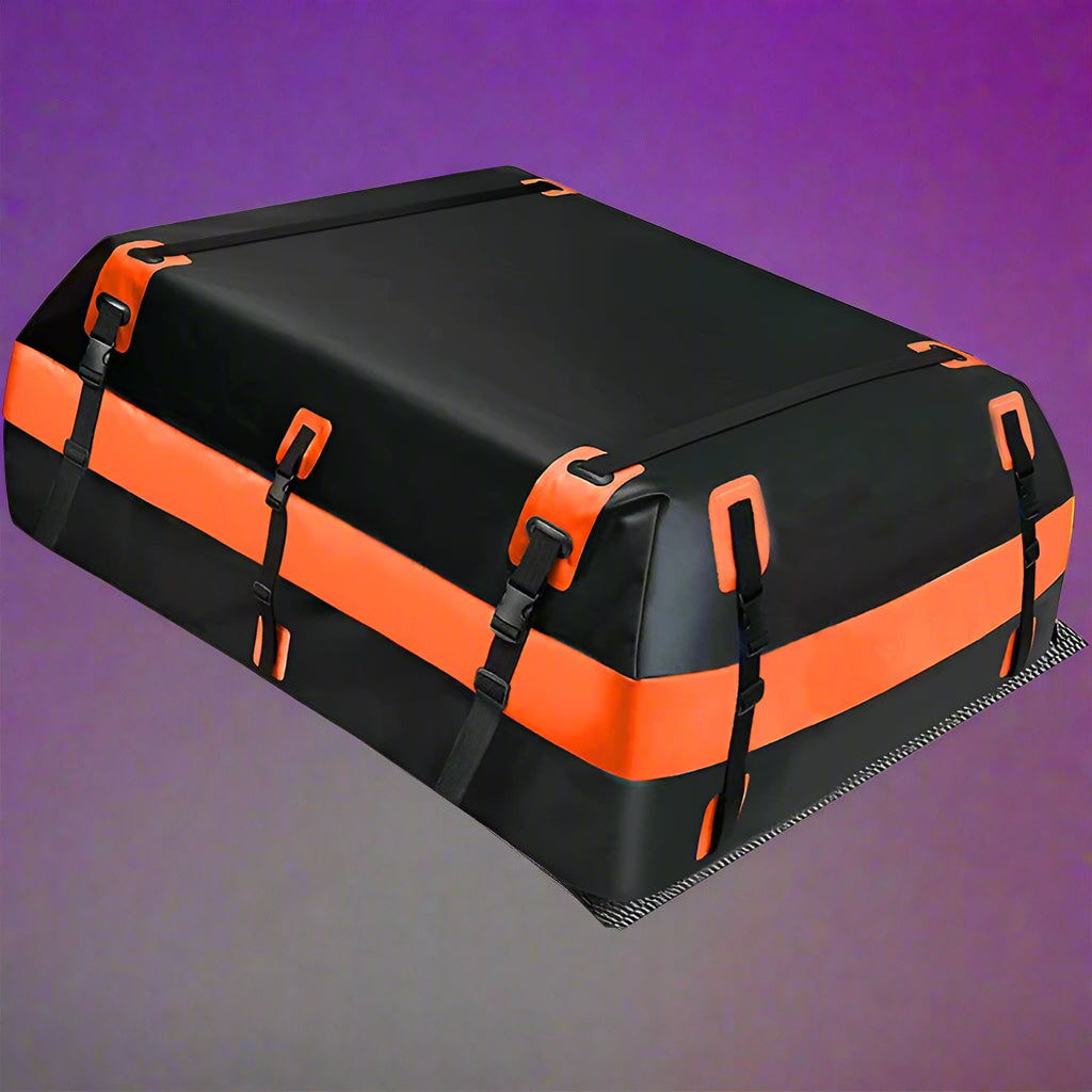 "Waterproof 21 Cu Ft Car Roof Bag Cargo Carrier for Travel"
"Heavy-Duty Vehicle Roof Storage Bag for Cars, SUVs, and Vans"
"Weatherproof Roof Cargo Carrier with Secure Straps and Large Capacity"